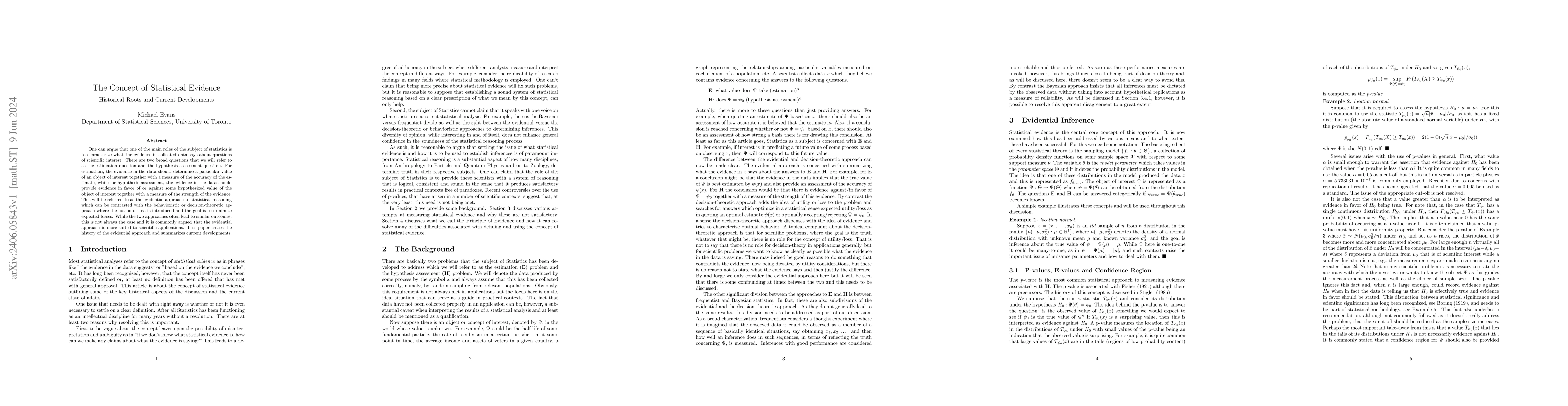 Thumbnail for The Concept of Statistical Evidence: Historical Roots and Current
  Developments