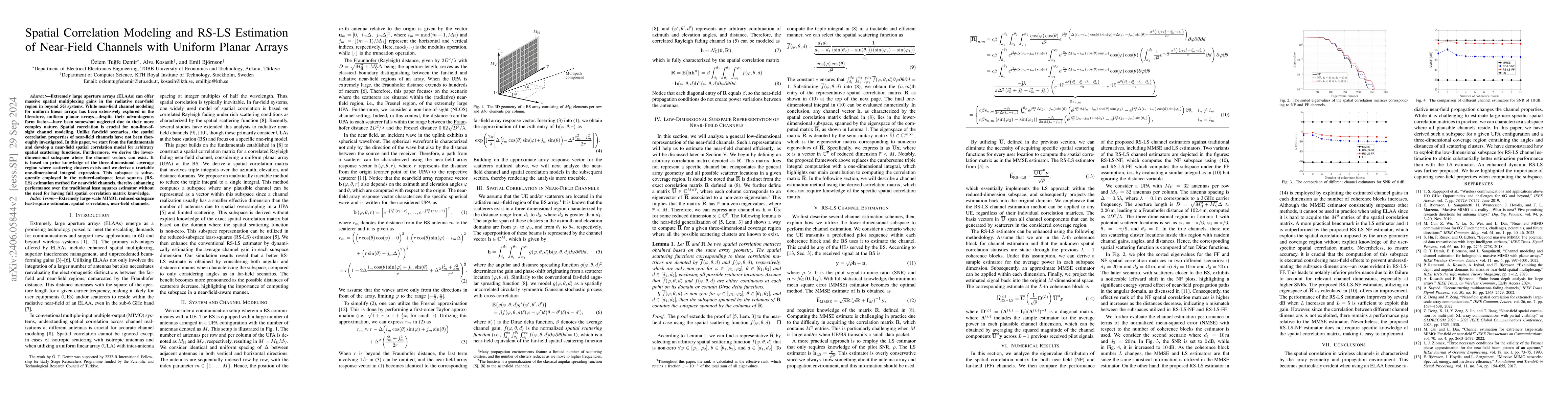 Thumbnail for Spatial Correlation Modeling and RS-LS Estimation of Near-Field Channels
  with Uniform Planar Arrays