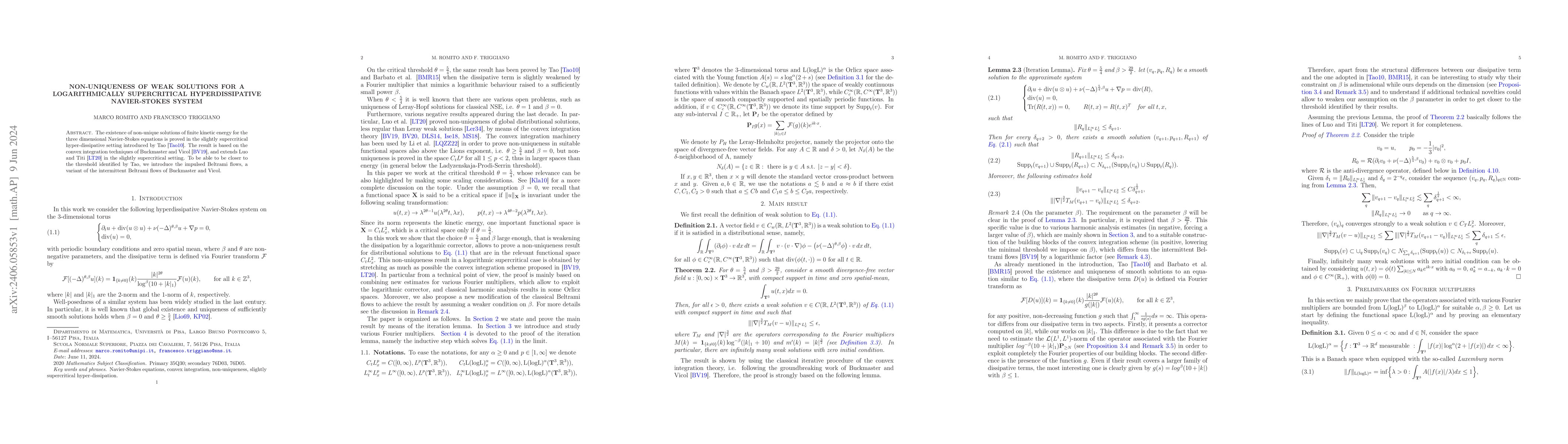Thumbnail for Non-uniqueness of weak solutions for a logarithmically supercritical
  hyperdissipative Navier-Stokes system