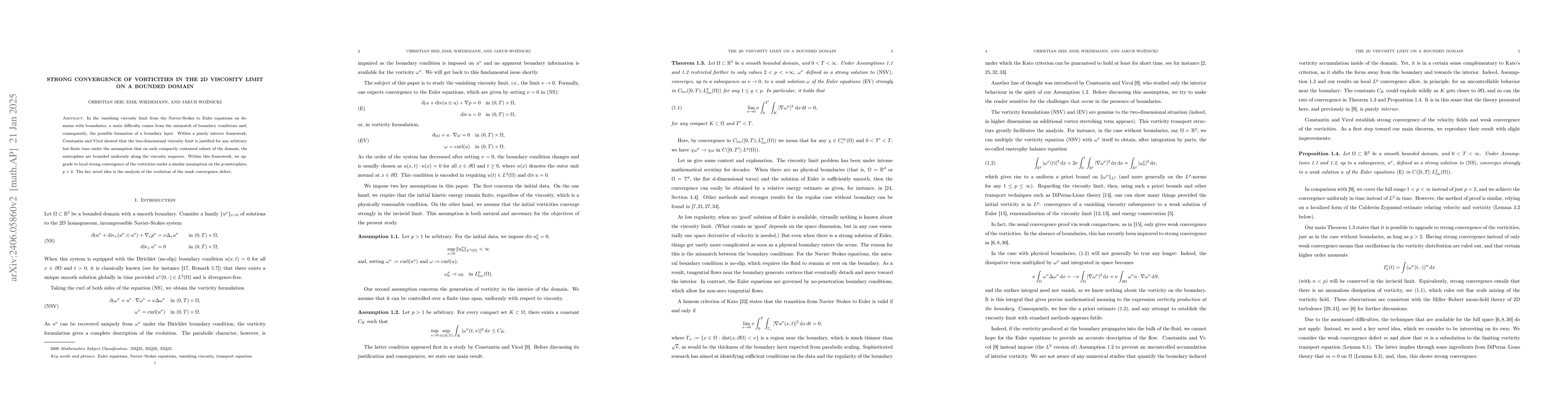 Thumbnail for Strong Convergence of Vorticities in the 2D Viscosity Limit on a Bounded
  Domain
