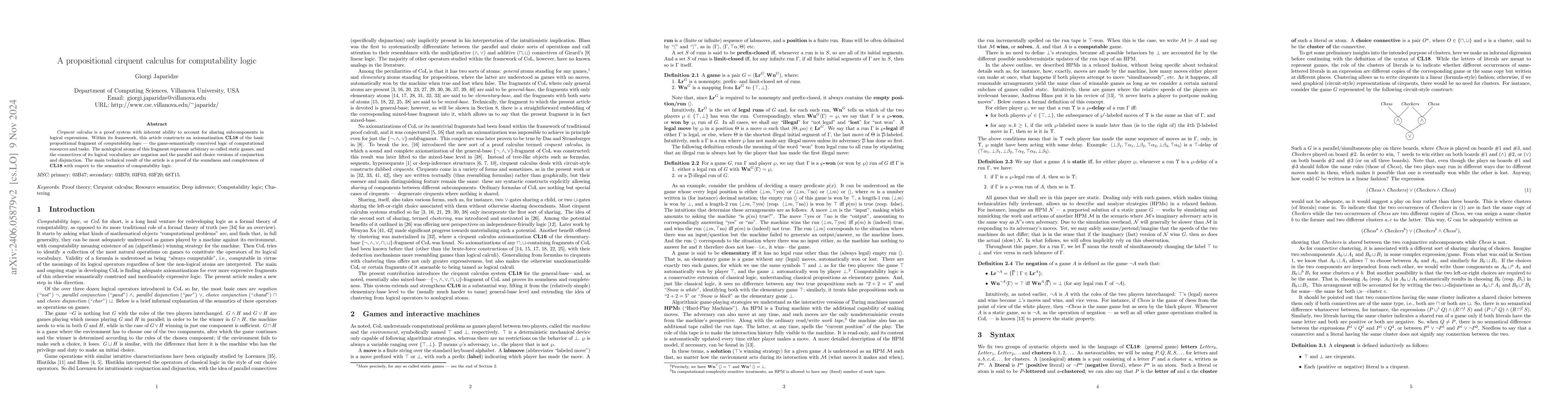 Thumbnail for A propositional cirquent calculus for computability logic