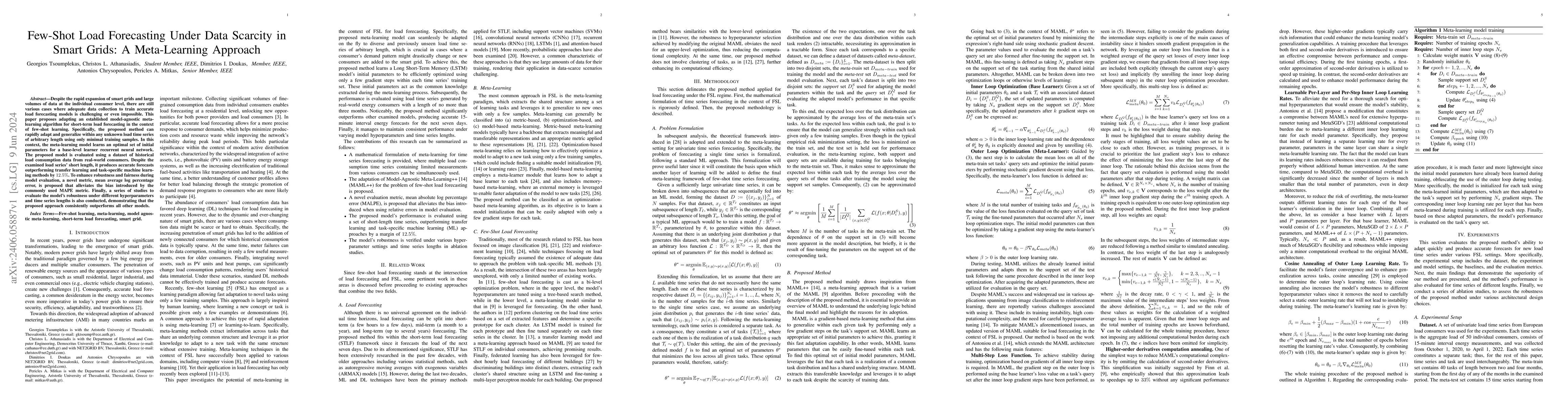Thumbnail for Few-Shot Load Forecasting Under Data Scarcity in Smart Grids: A
  Meta-Learning Approach