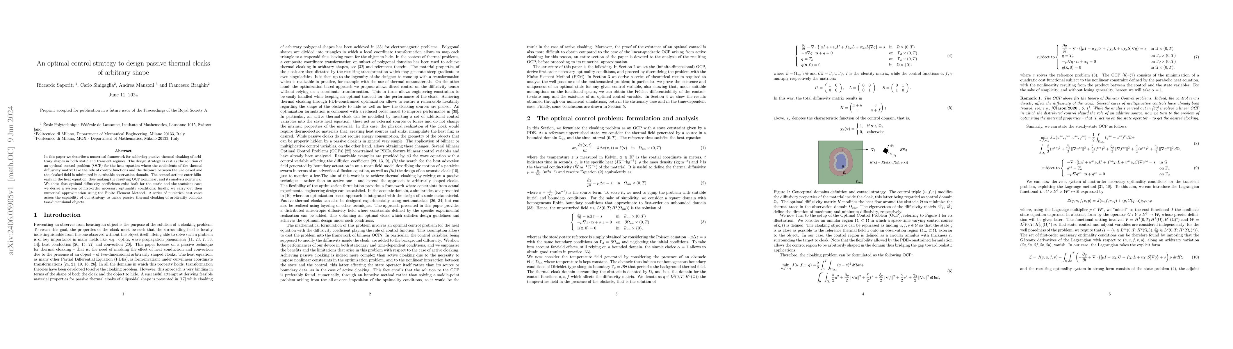 Thumbnail for An optimal control strategy to design passive thermal cloaks of
  arbitrary shape