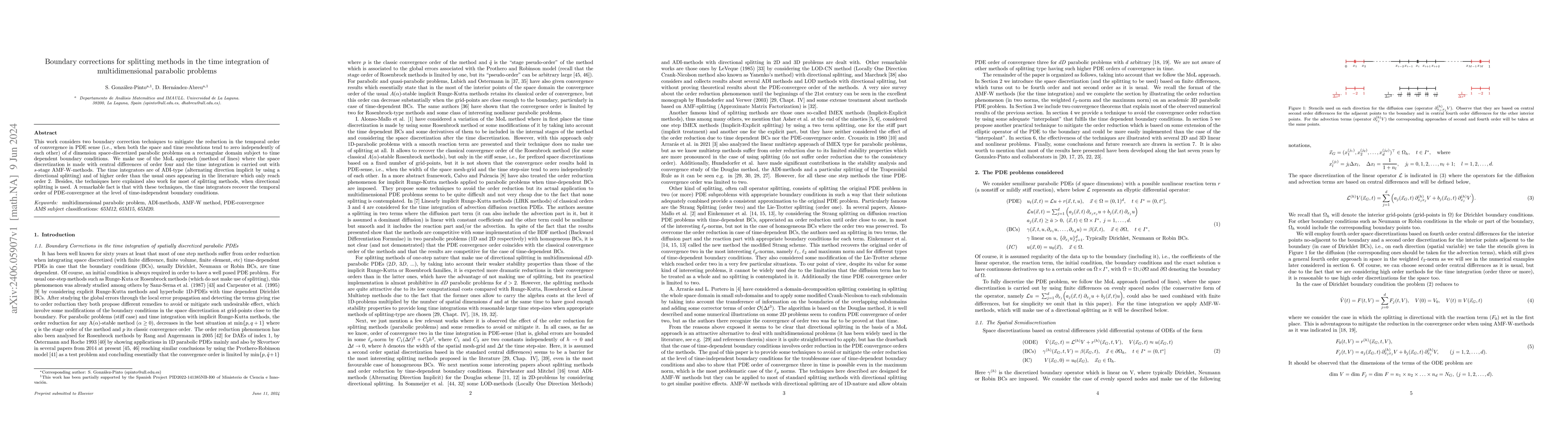 Thumbnail for Boundary corrections for splitting methods in the time integration of
  multidimensional parabolic problems
