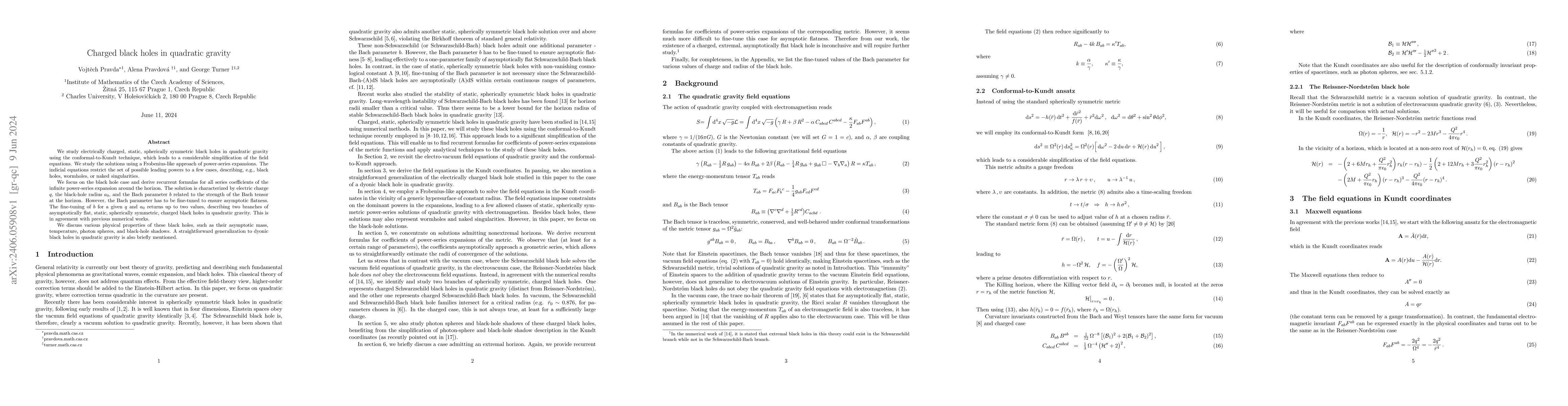 Thumbnail for Charged black holes in quadratic gravity