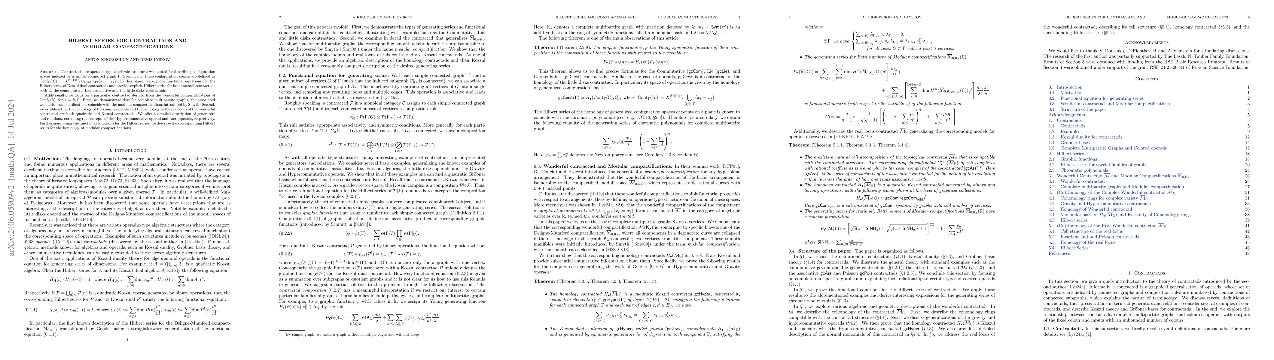 Thumbnail for Hilbert series for contractads and modular compactifications