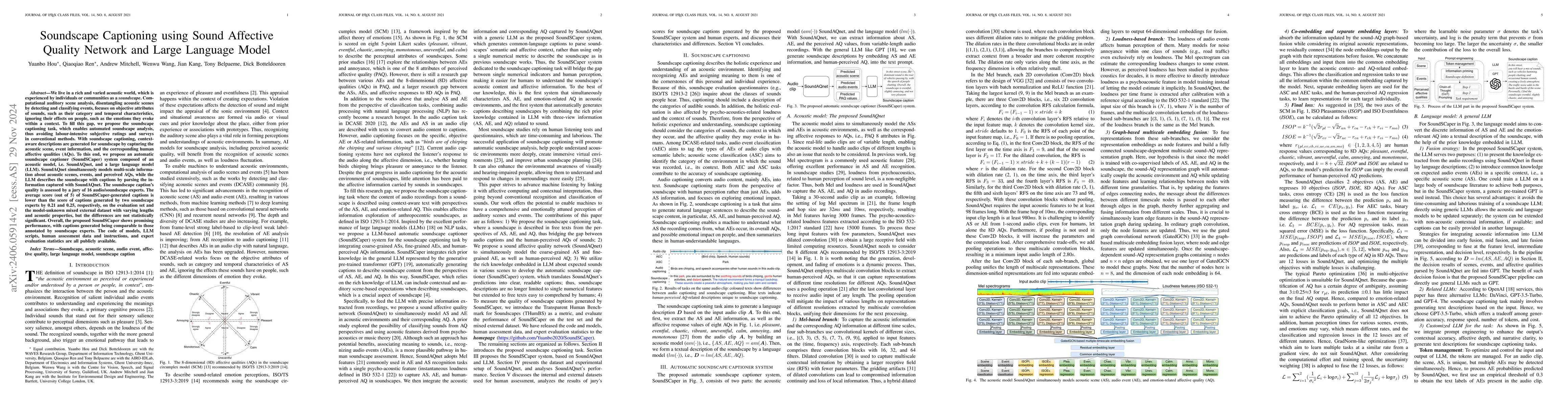 Thumbnail for Soundscape Captioning using Sound Affective Quality Network and Large
  Language Model