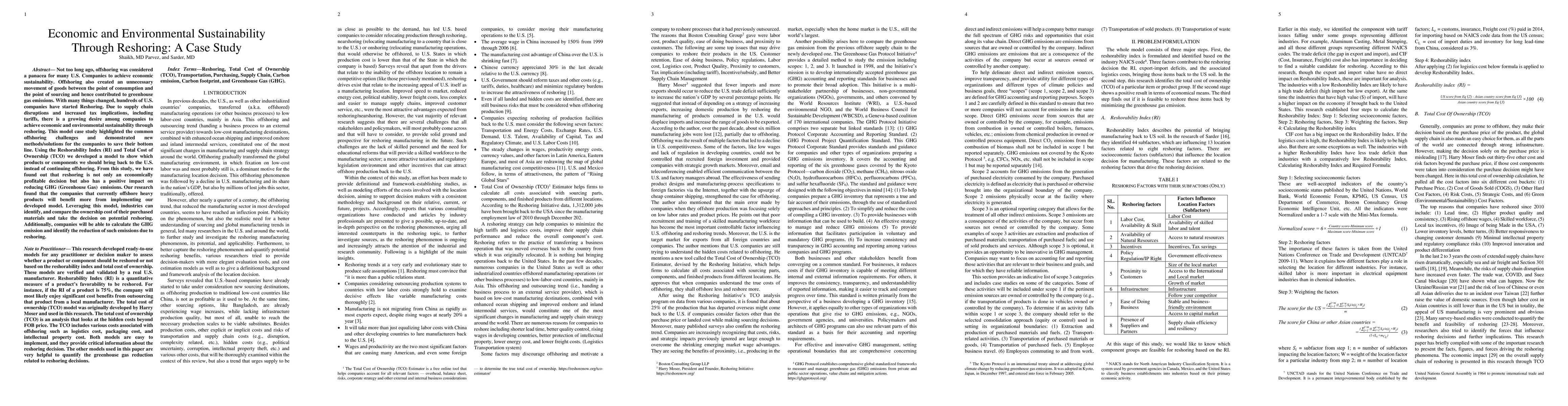 Thumbnail for Economic and Environmental Sustainability Through Reshoring: A Case
  Study