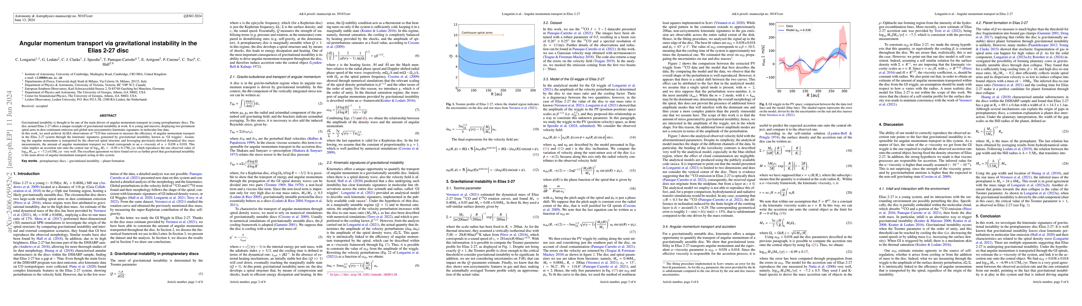 Thumbnail for Angular momentum transport via gravitational instability in the Elias
  2-27 disc