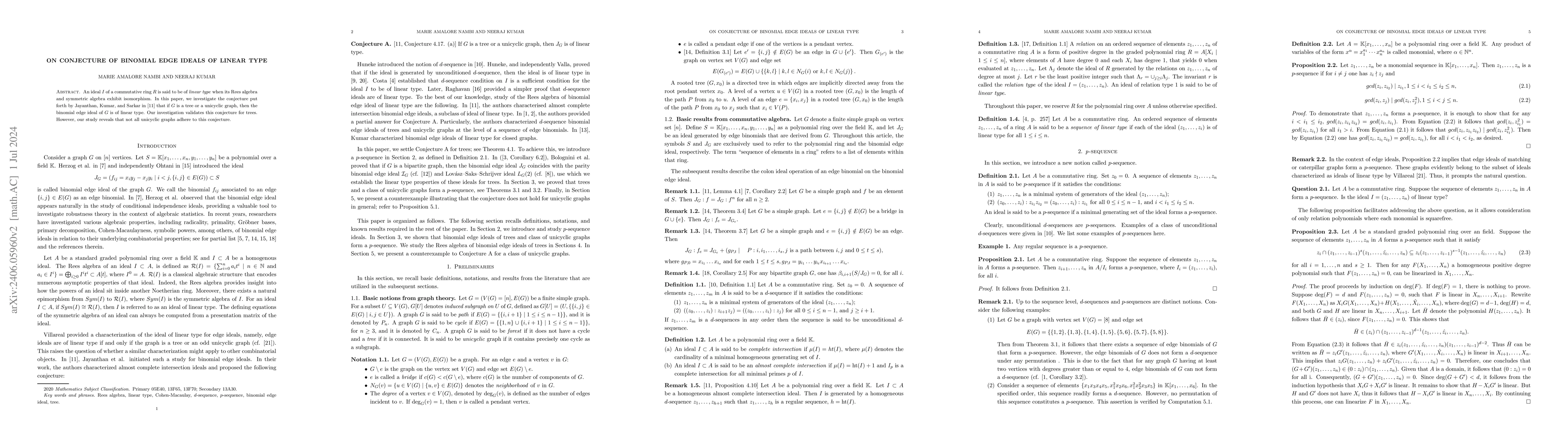 Thumbnail for On Conjecture of Binomial Edge Ideals of Linear Type