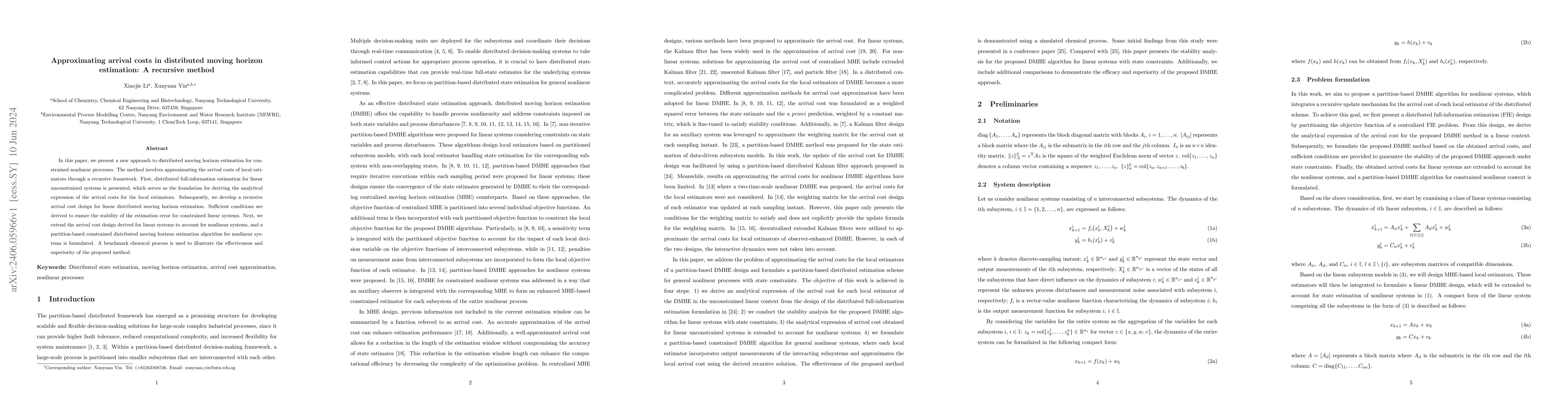 Thumbnail for Approximating arrival costs in distributed moving horizon estimation: A
  recursive method