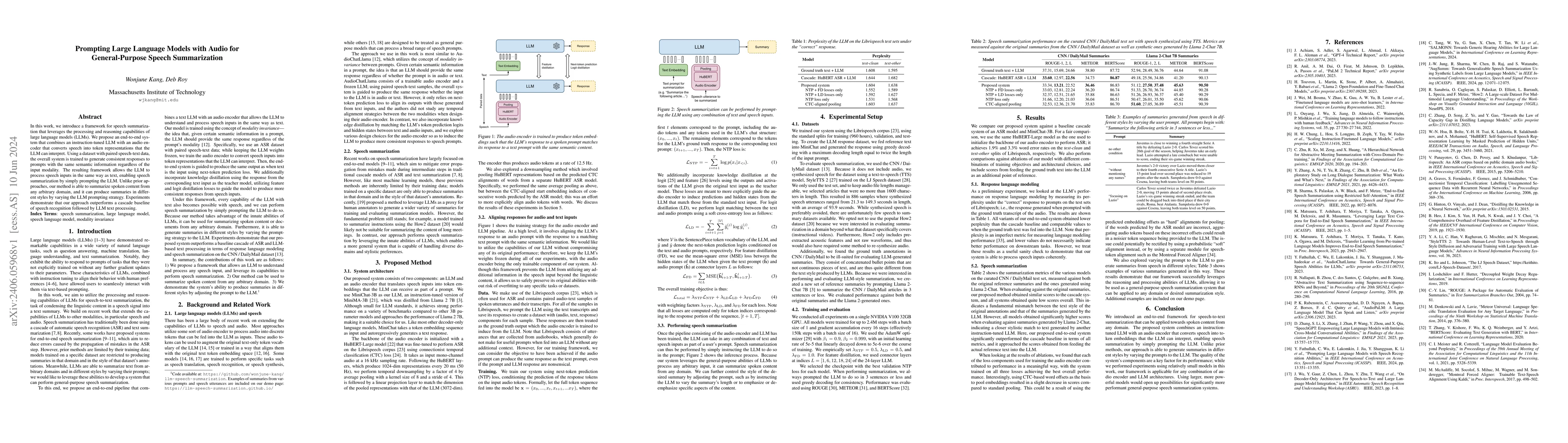 Thumbnail for Prompting Large Language Models with Audio for General-Purpose Speech
  Summarization