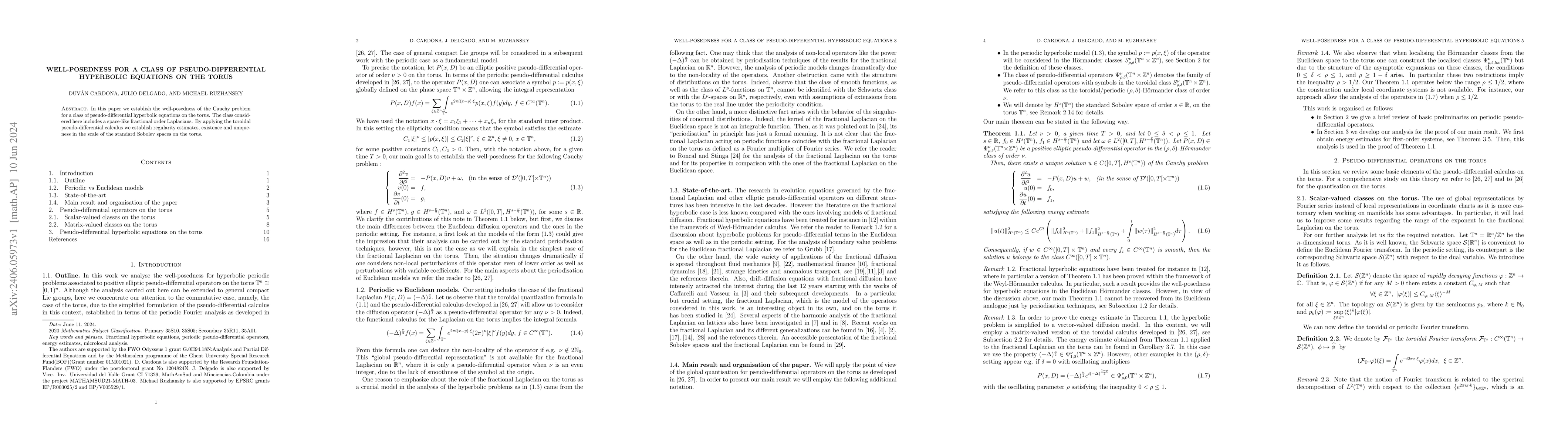 Thumbnail for Well-posedness for a class of pseudo-differential hyperbolic equations
  on the torus