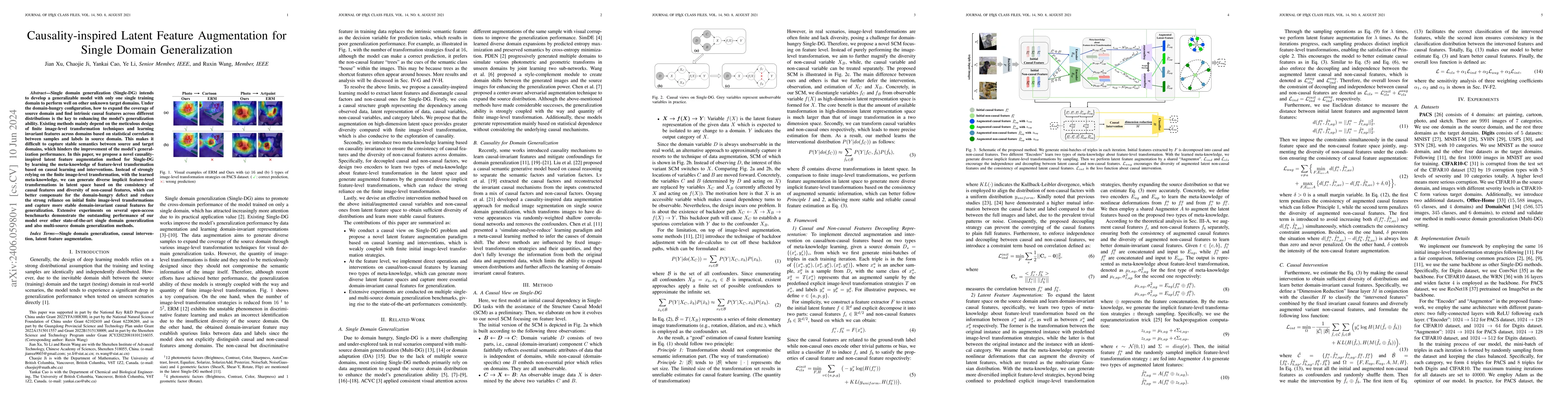 Thumbnail for Causality-inspired Latent Feature Augmentation for Single Domain
  Generalization