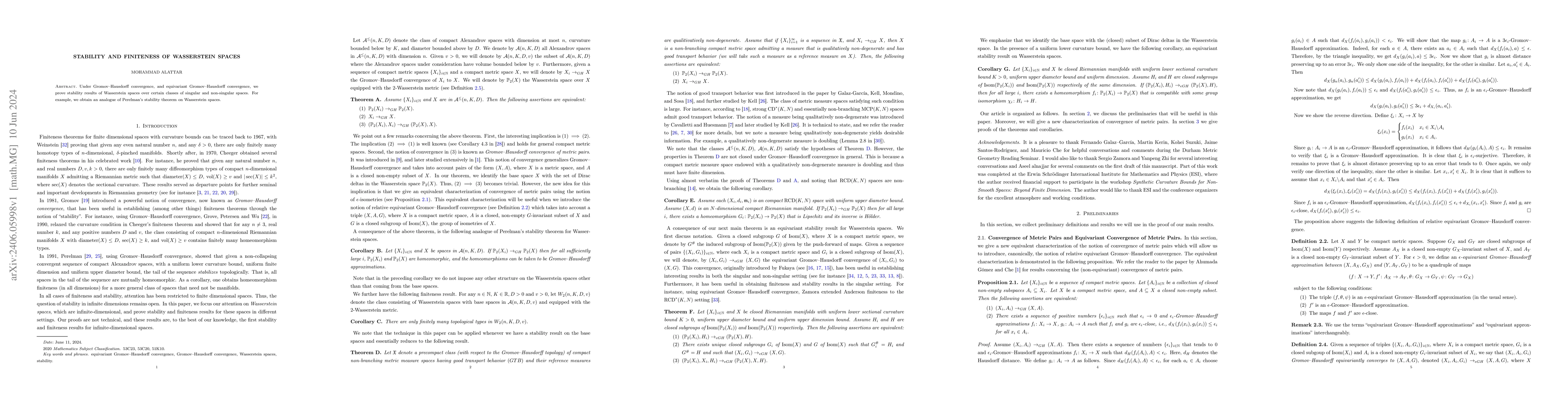 Thumbnail for Stability and Finiteness of Wasserstein Spaces