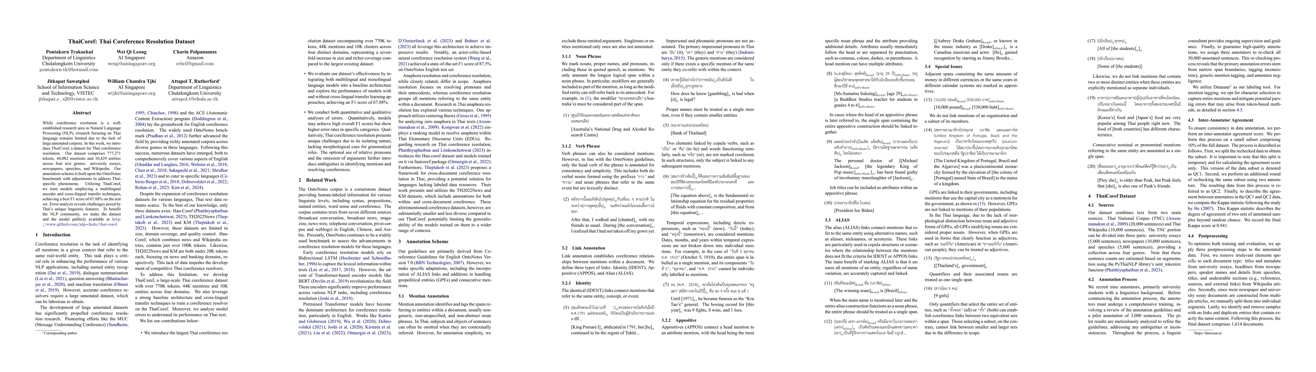 Thumbnail for ThaiCoref: Thai Coreference Resolution Dataset