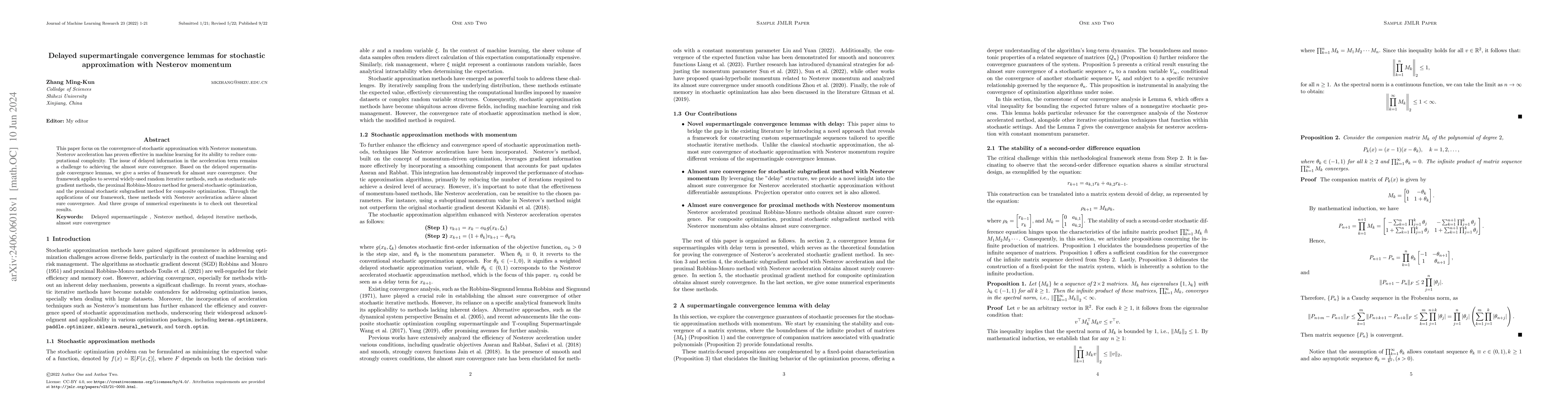 Thumbnail for Delayed supermartingale convergence lemmas for stochastic approximation
  with Nesterov momentum