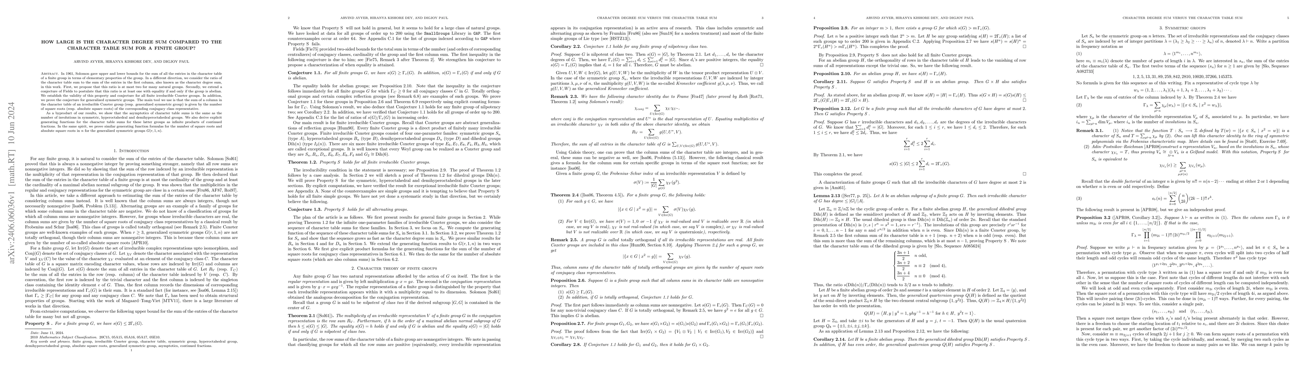 Thumbnail for How large is the character degree sum compared to the character table
  sum for a finite group?
