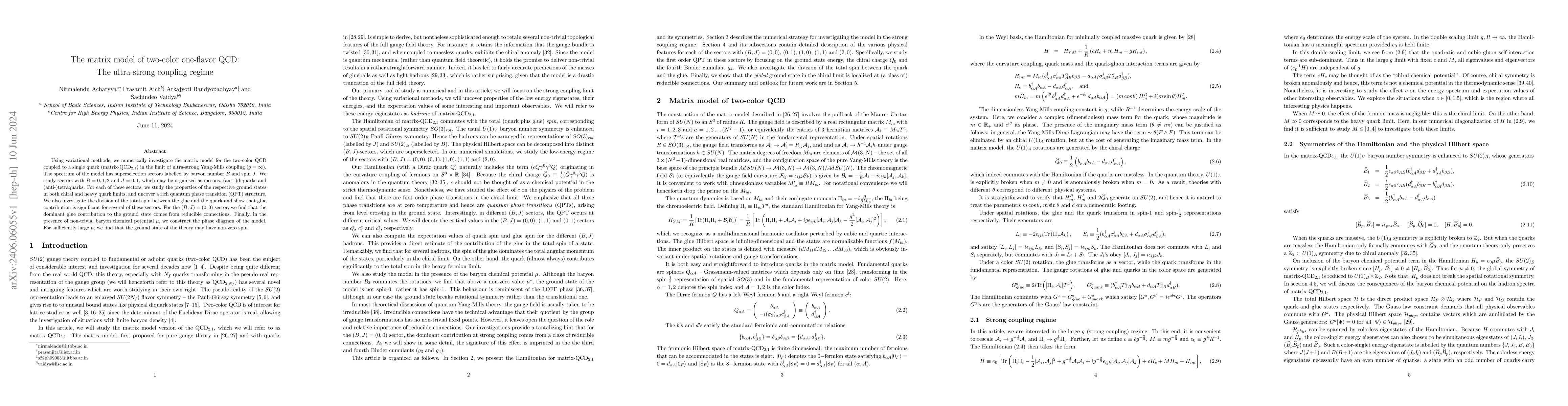 Thumbnail for The matrix model of two-color one-flavor QCD: The ultra-strong coupling
  regime