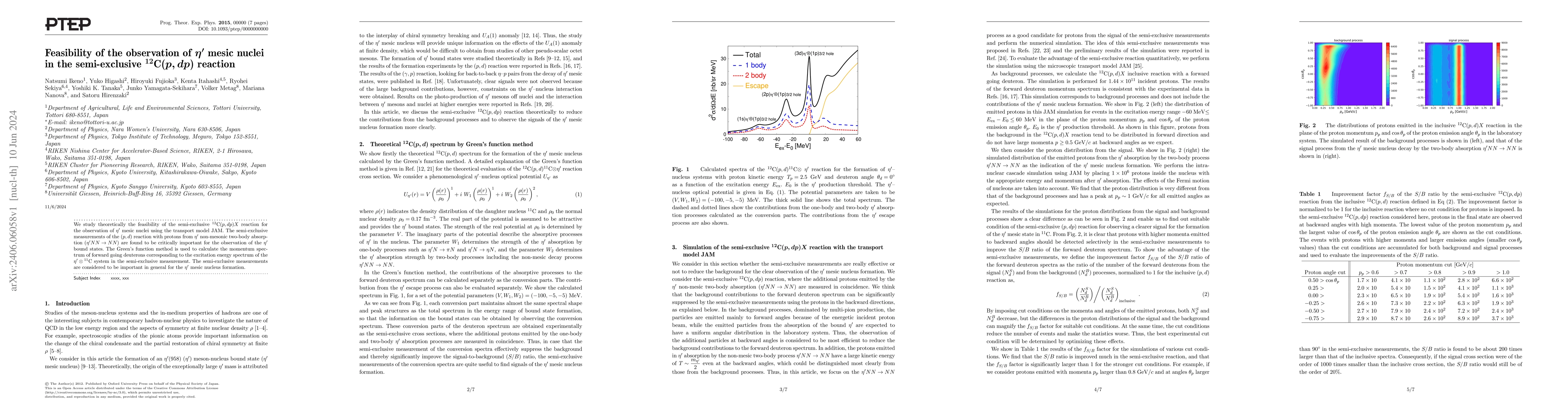 Thumbnail for Feasibility of the observation of $\eta^{\prime}$ mesic nuclei in the
  semi-exclusive $^{12}$C($p, dp$) reaction