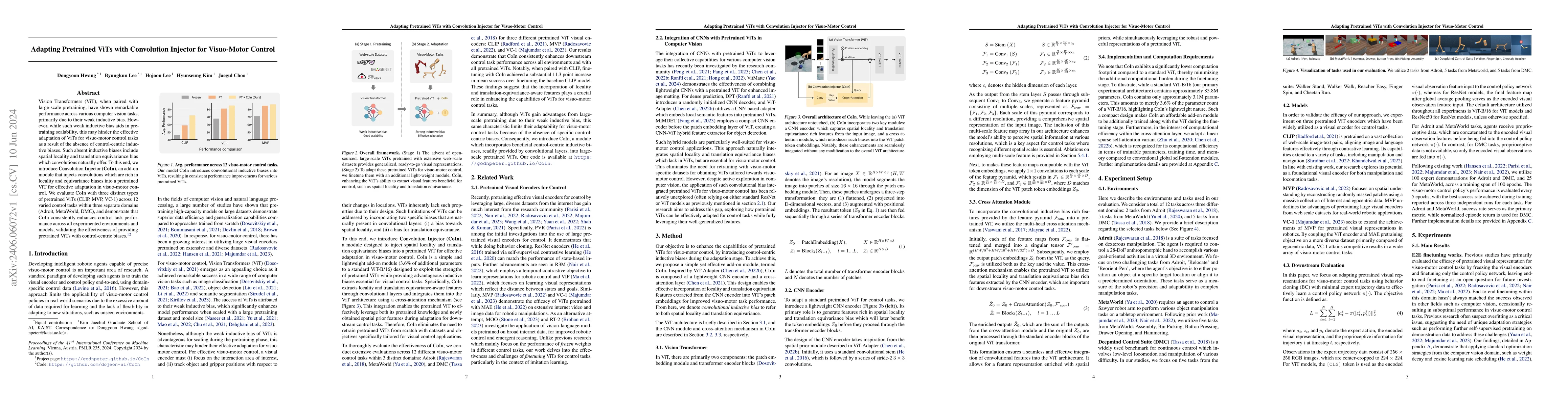 Thumbnail for Adapting Pretrained ViTs with Convolution Injector for Visuo-Motor
  Control