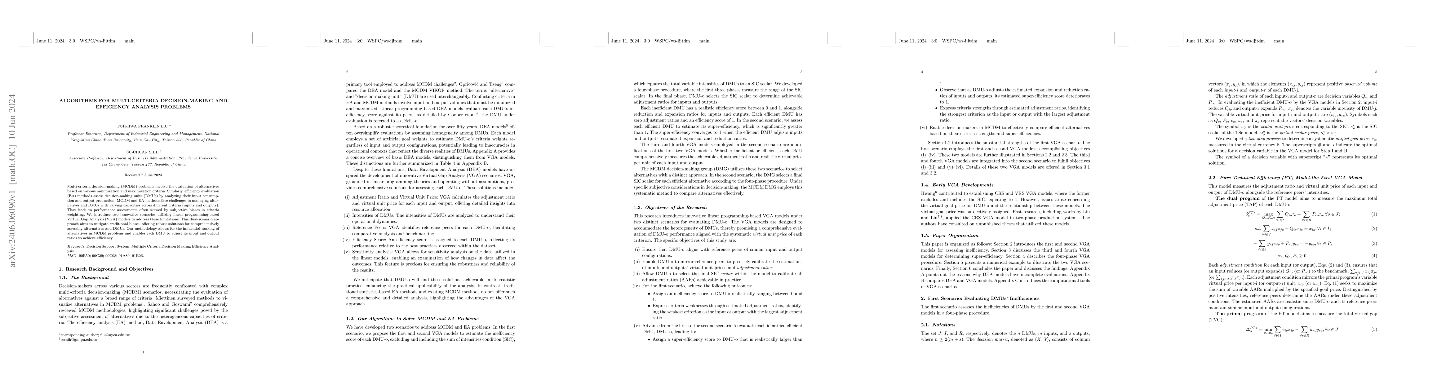 Thumbnail for Algorithms for Multi-Criteria Decision-Making and Efficiency Analysis
  Problems