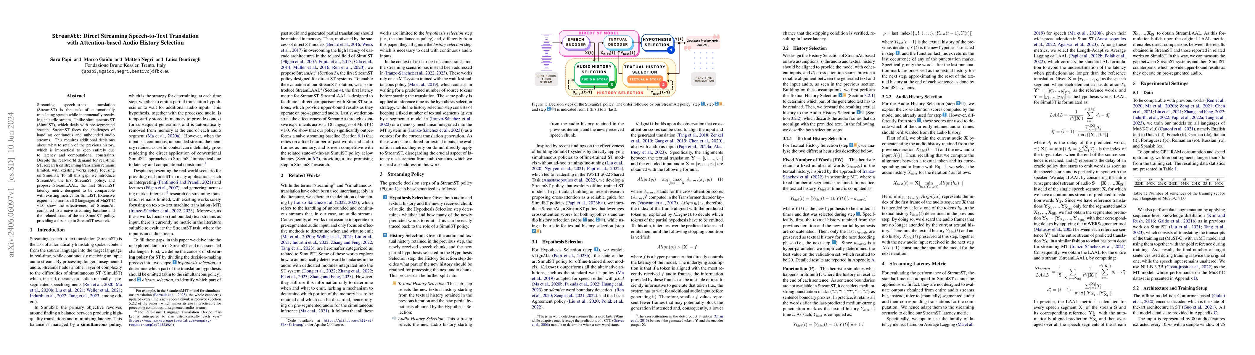Thumbnail for StreamAtt: Direct Streaming Speech-to-Text Translation with
  Attention-based Audio History Selection
