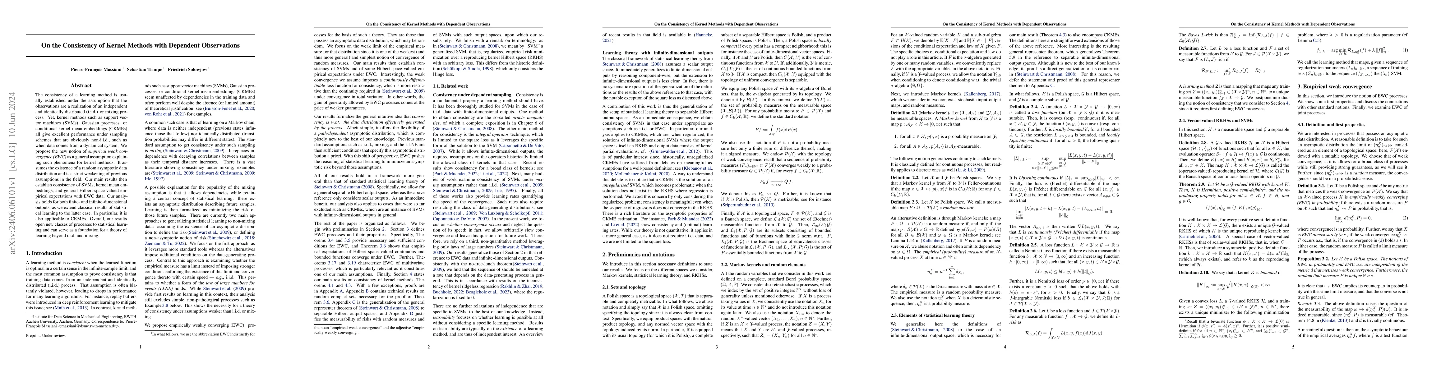 Thumbnail for On the Consistency of Kernel Methods with Dependent Observations