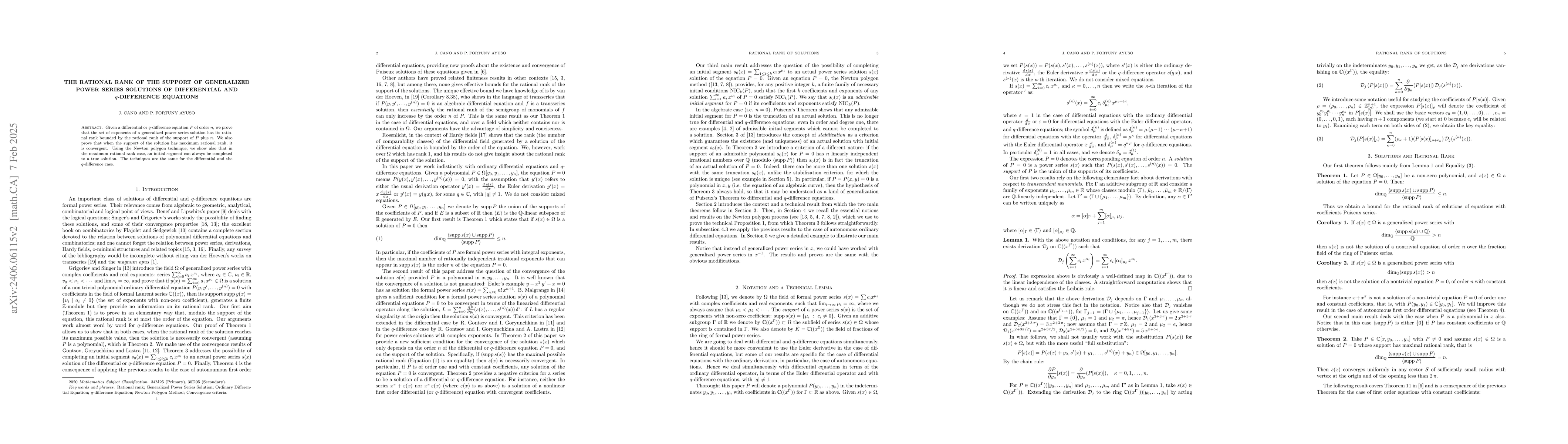 Thumbnail for The rational rank of the support of generalized power series solutions
  of differential and $q$-difference equations