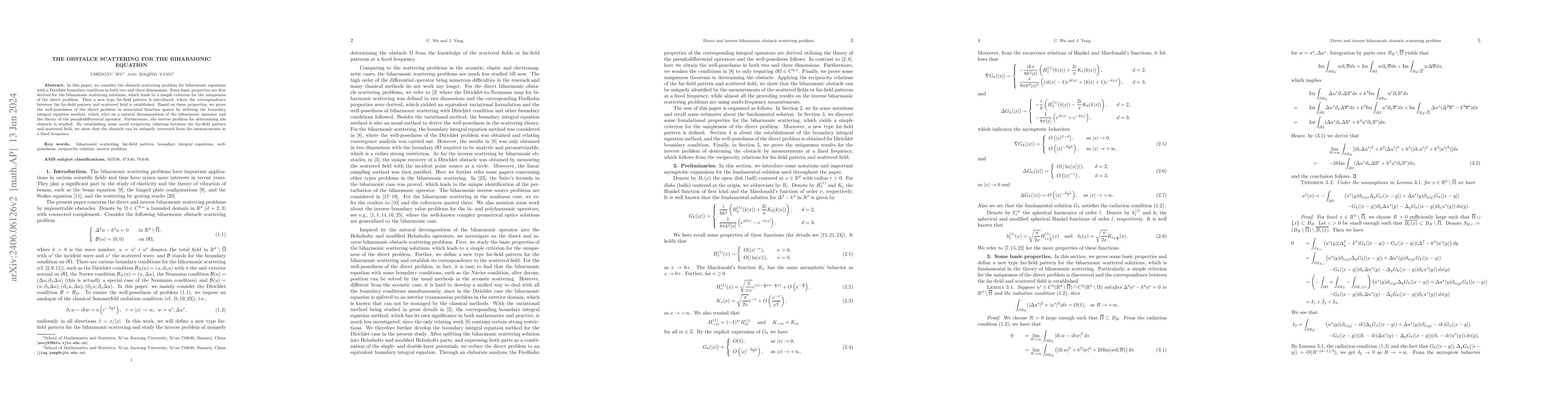 Thumbnail for The obstacle scattering for the biharmonic equation