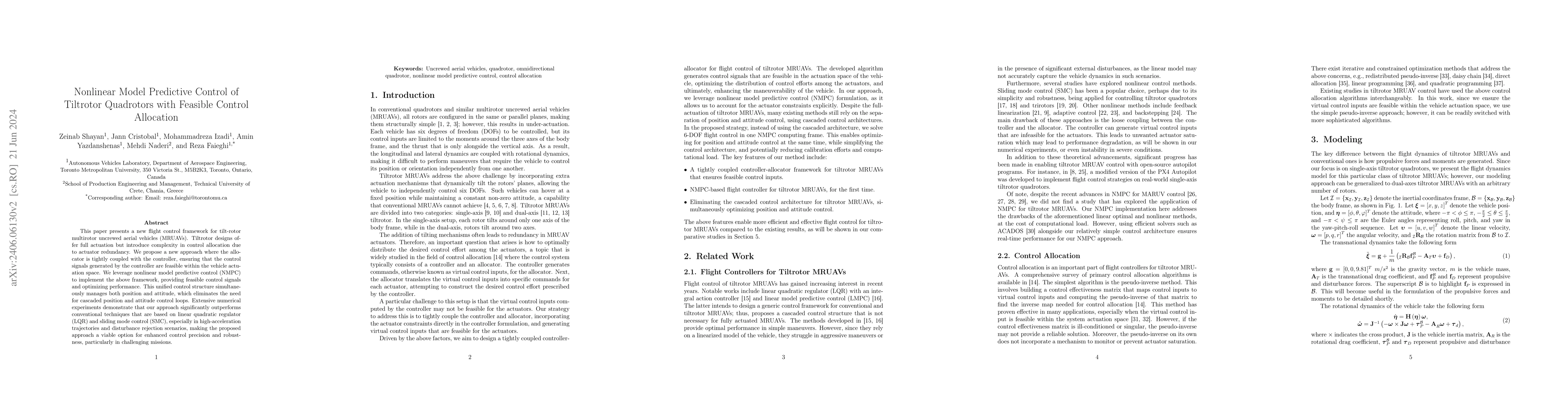 Thumbnail for Nonlinear Model Predictive Control of Tiltrotor Quadrotors with Feasible
  Control Allocation