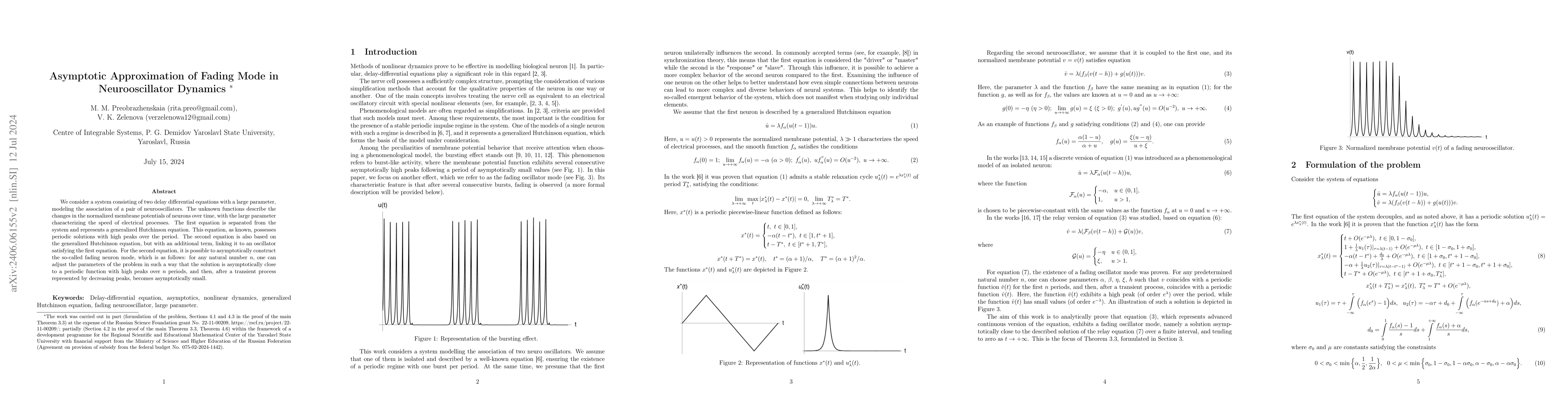 Thumbnail for Asymptotic Approximation of Fading Mode in Neurooscillator Dynamics