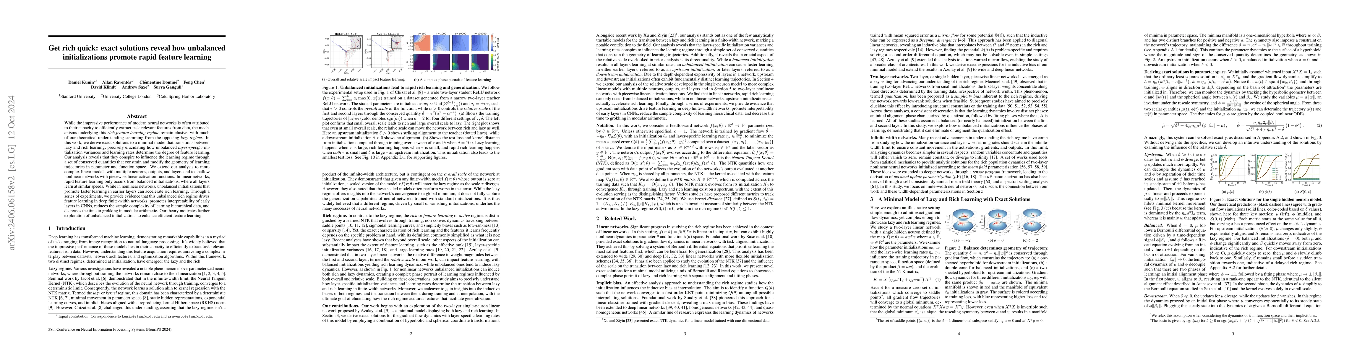 Thumbnail for Get rich quick: exact solutions reveal how unbalanced initializations
  promote rapid feature learning