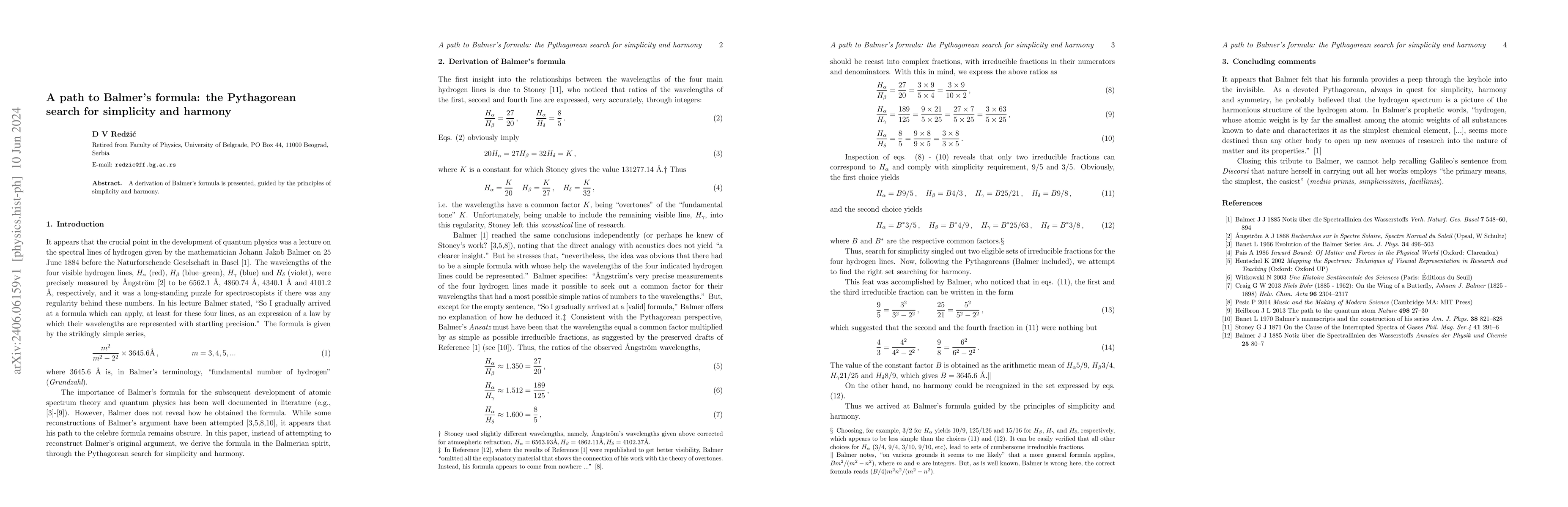 Thumbnail for A path to Balmer's formula: the Pythagorean search for simplicity and
  harmony