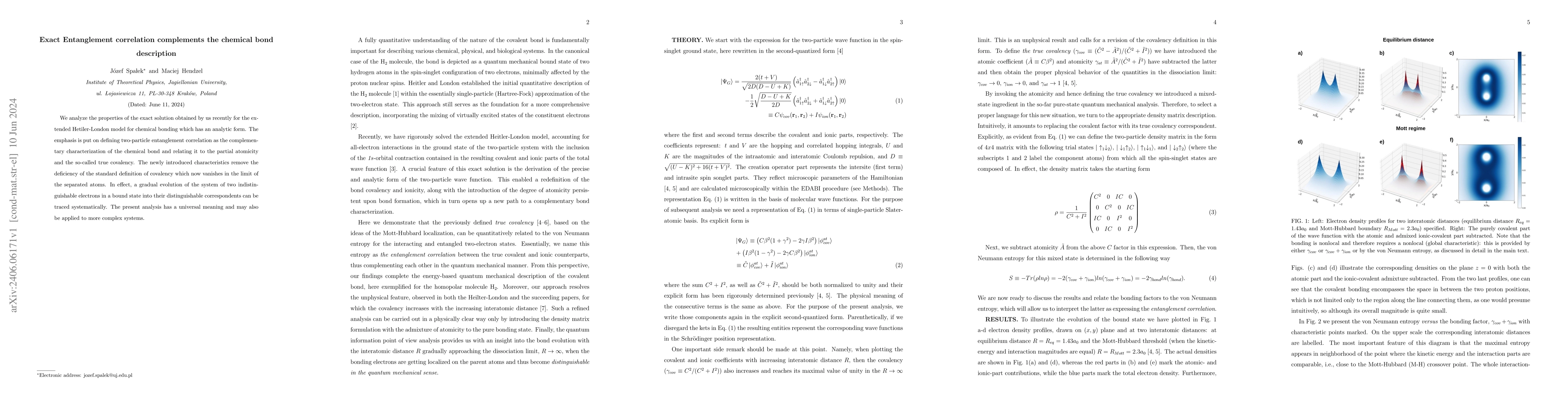 Thumbnail for Exact Entanglement correlation complements the chemical bond description