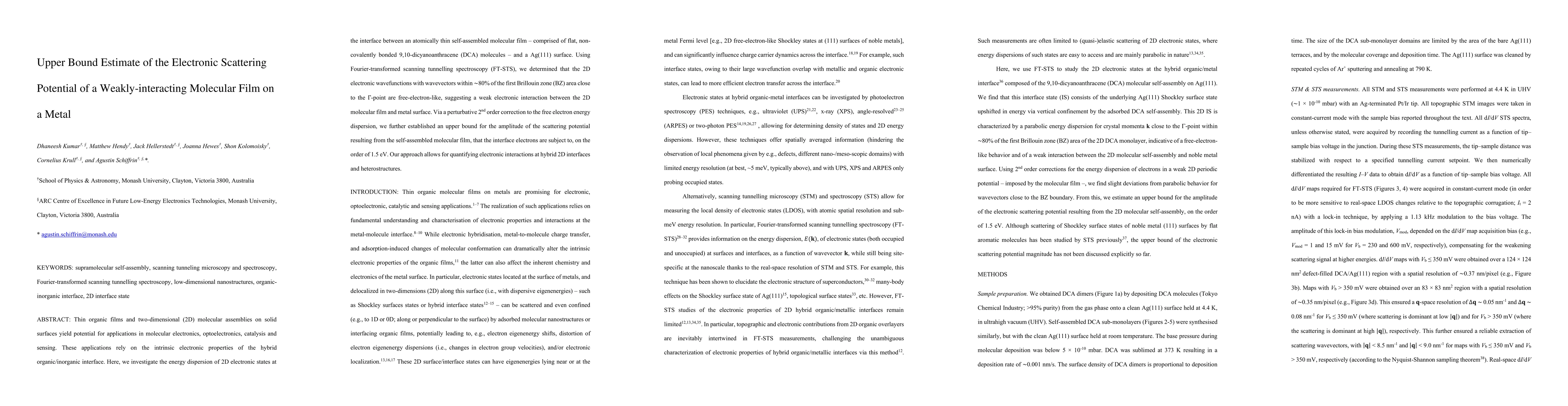 Thumbnail for Upper Bound Estimate of the Electronic Scattering Potential of a Weakly
  Interacting Molecular Film on a Metal