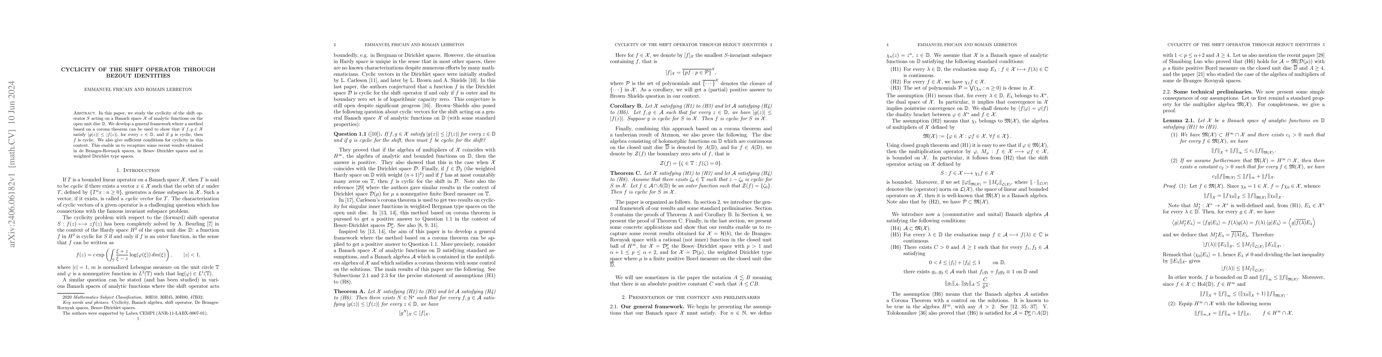 Thumbnail for Cyclicity of the shift operator through Bezout identities