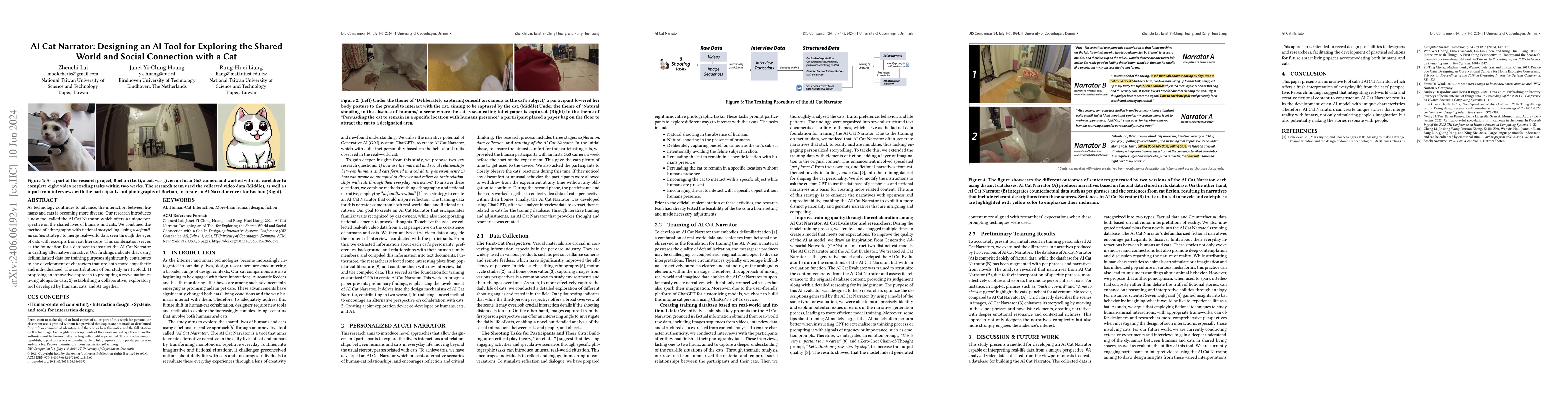Thumbnail for AI Cat Narrator: Designing an AI Tool for Exploring the Shared World and
  Social Connection with a Cat