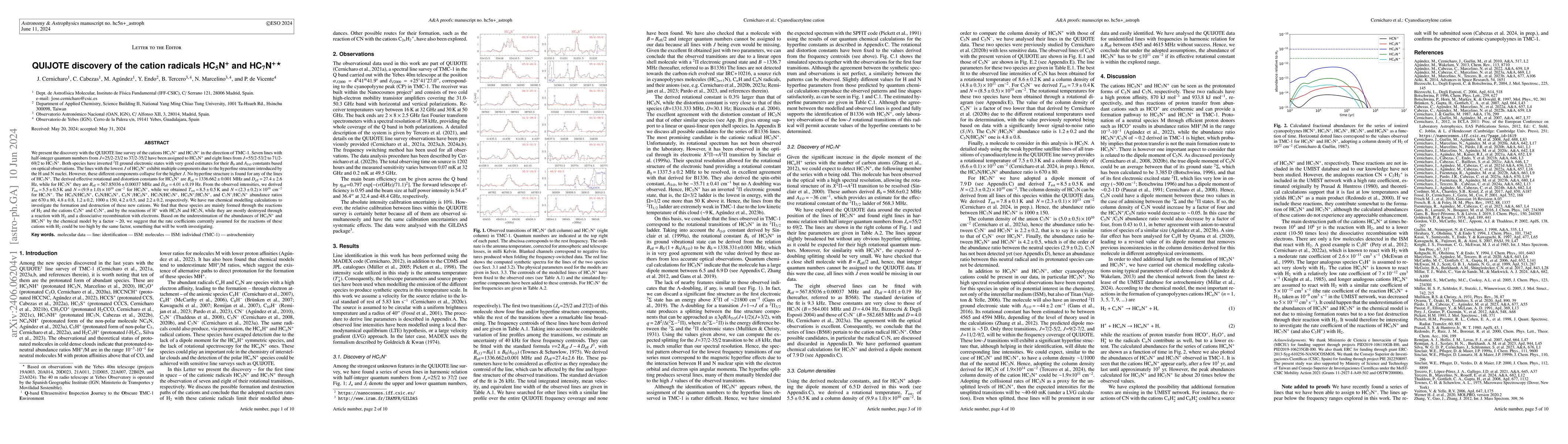 Thumbnail for QUIJOTE discovery of the cation radicals HC5N+ and HC7N+