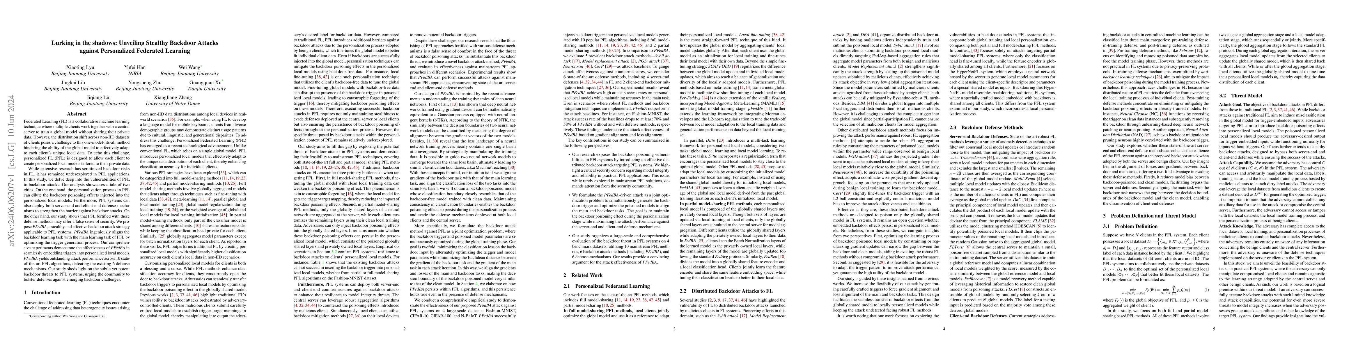 Thumbnail for Lurking in the shadows: Unveiling Stealthy Backdoor Attacks against
  Personalized Federated Learning