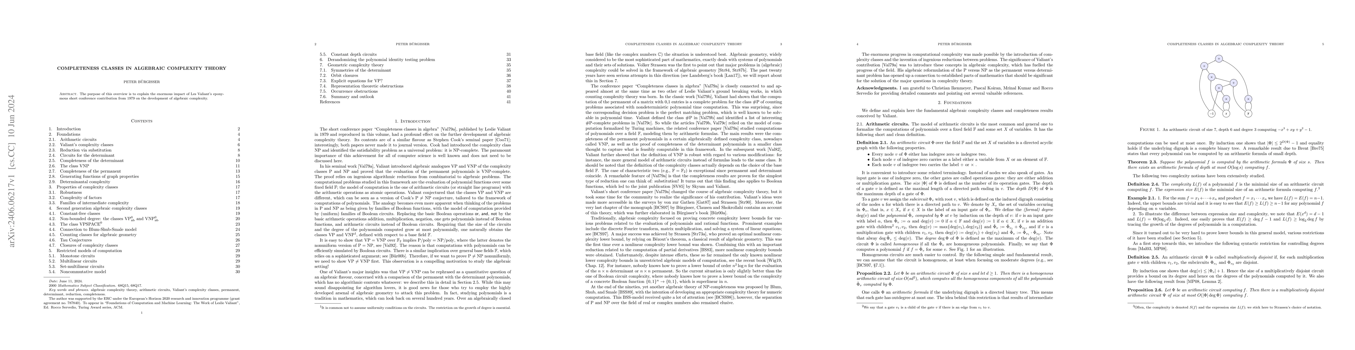 Thumbnail for Completeness classes in algebraic complexity theory