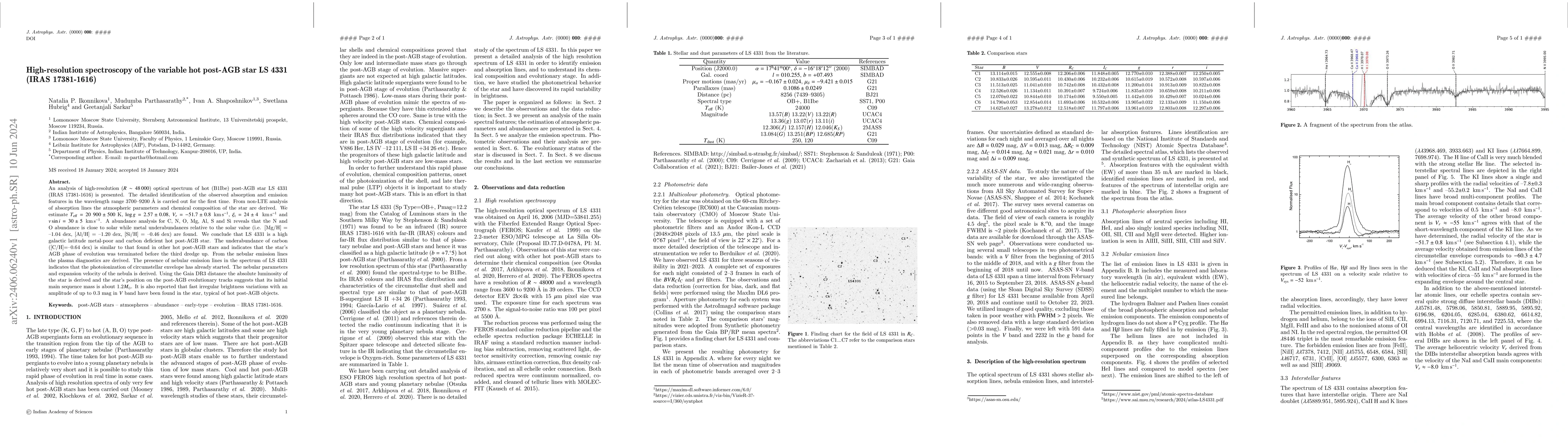 Thumbnail for High-resolution spectroscopy of the variable hot post-AGB star LS 4331
  (IRAS 17381-1616)