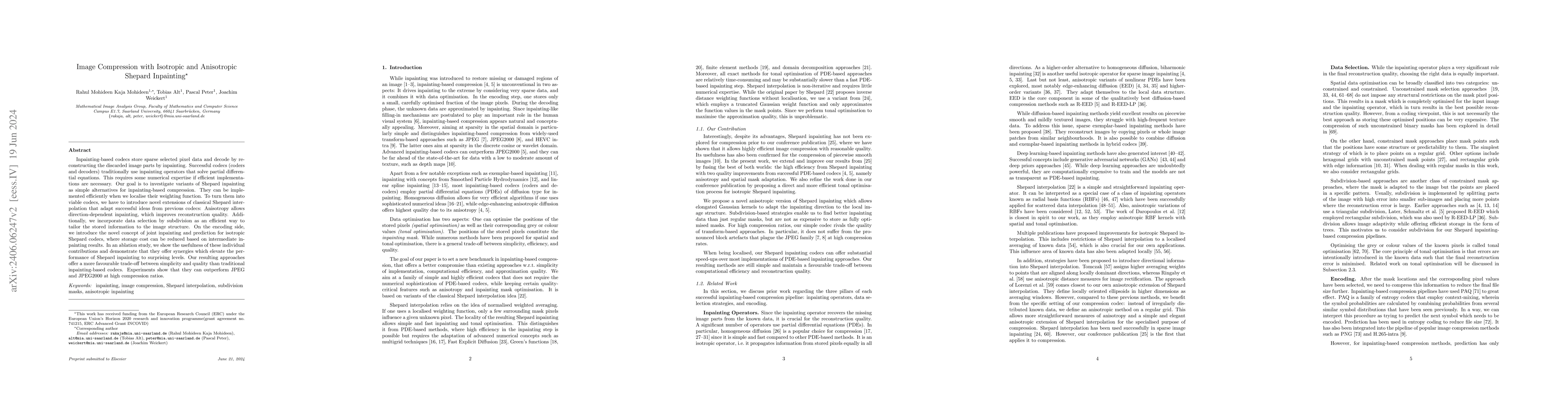 Thumbnail for Image Compression with Isotropic and Anisotropic Shepard Inpainting
