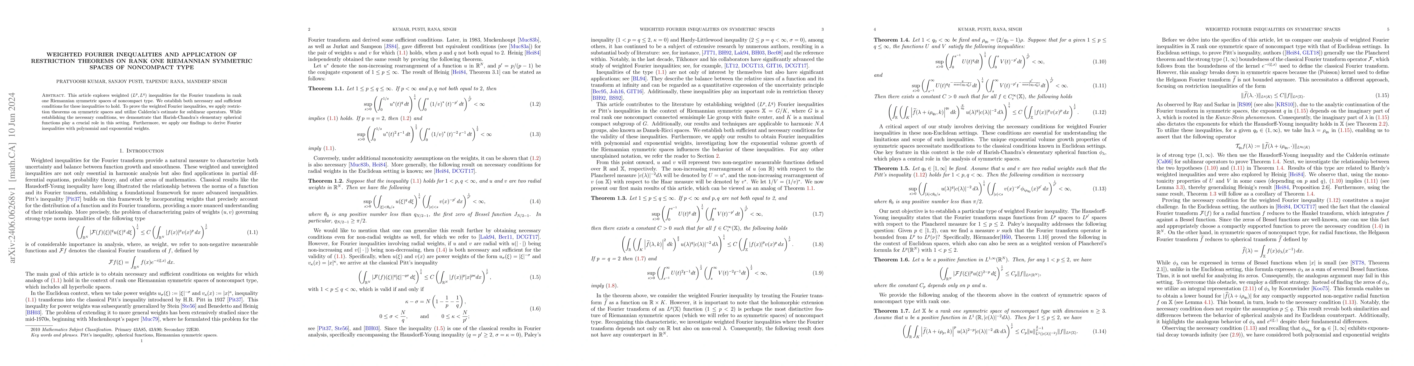 Thumbnail for Weighted Fourier inequalities and application of restriction theorems on
  rank one Riemannian symmetric spaces of noncompact type