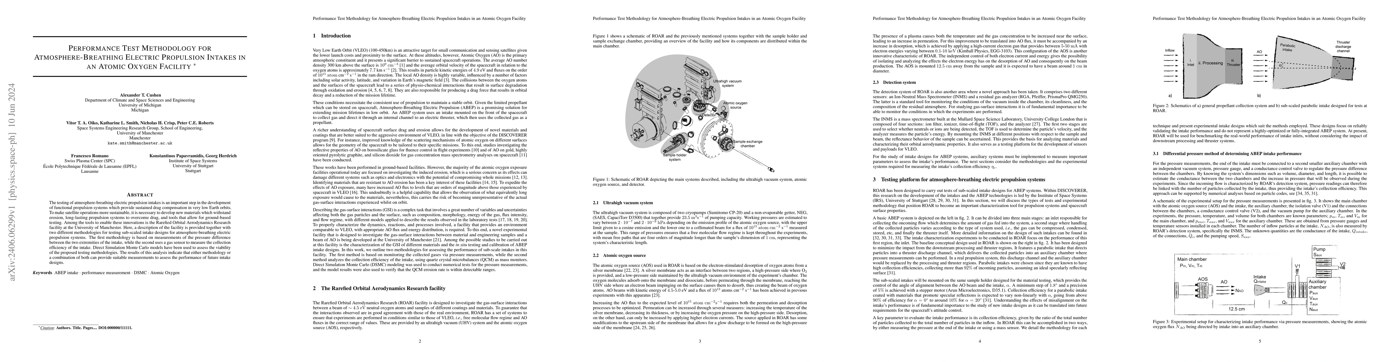 Thumbnail for Performance Test Methodology for Atmosphere-Breathing Electric
  Propulsion Intakes in an Atomic Oxygen Facility