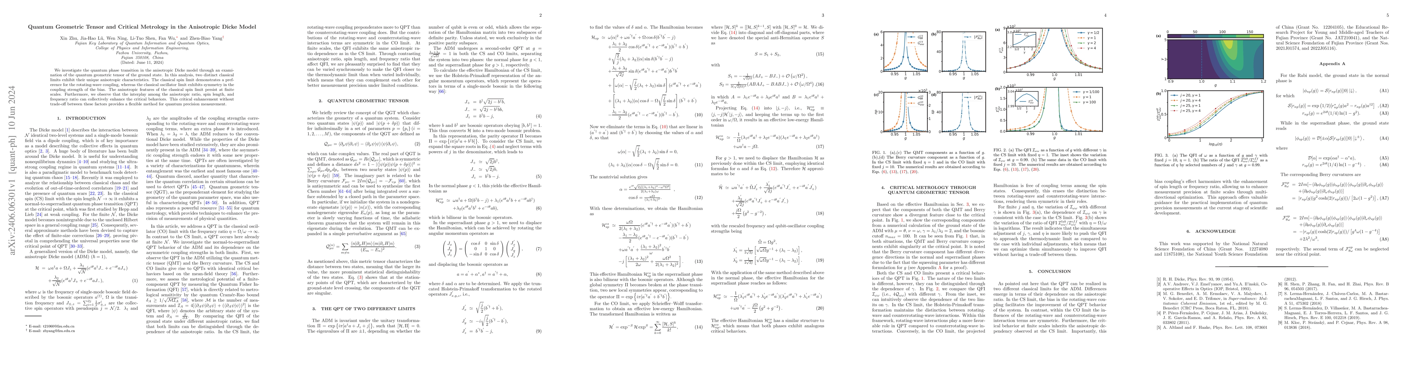 Thumbnail for Quantum Geometric Tensor and Critical Metrology in the Anisotropic Dicke
  Model