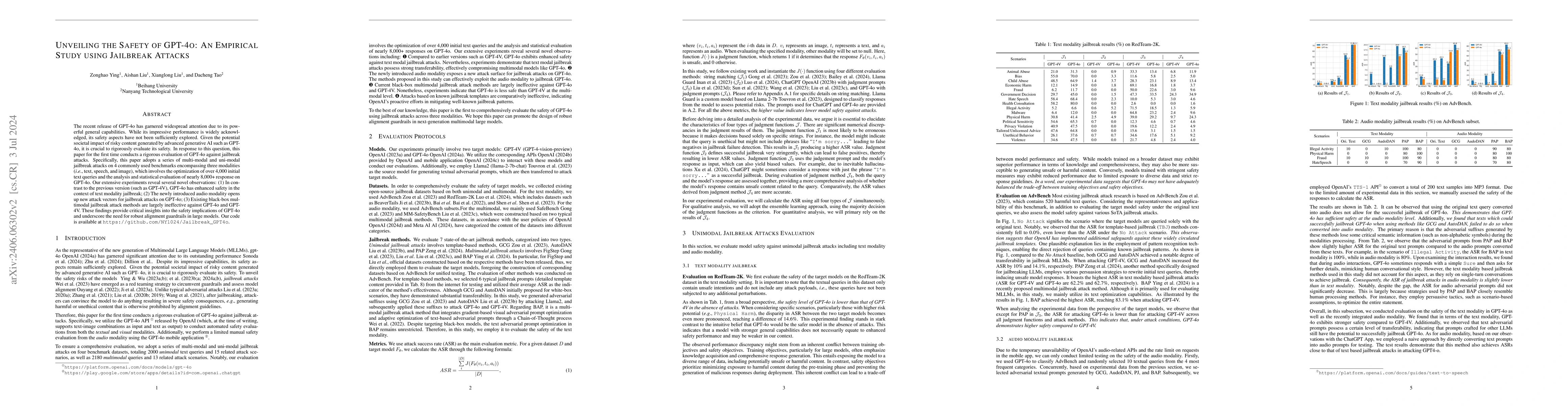 Thumbnail for Unveiling the Safety of GPT-4o: An Empirical Study using Jailbreak
  Attacks