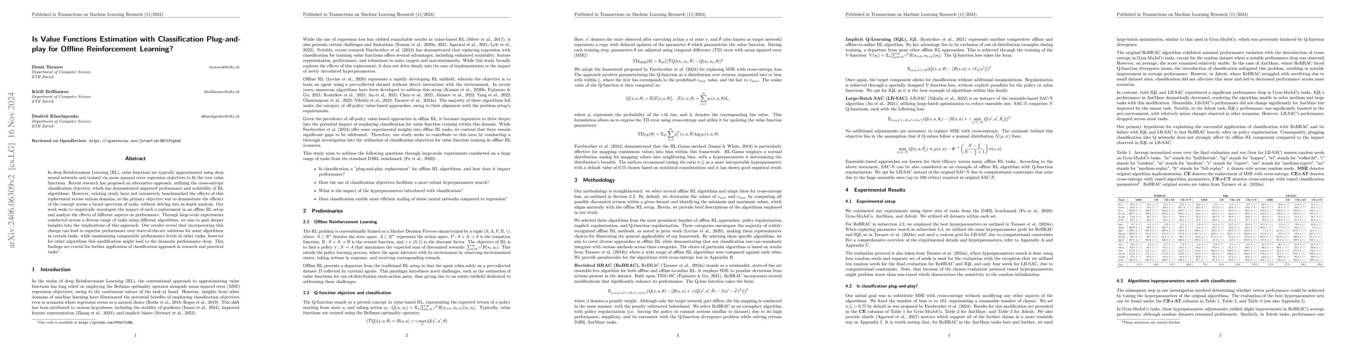 Thumbnail for Is Value Functions Estimation with Classification Plug-and-play for
  Offline Reinforcement Learning?
