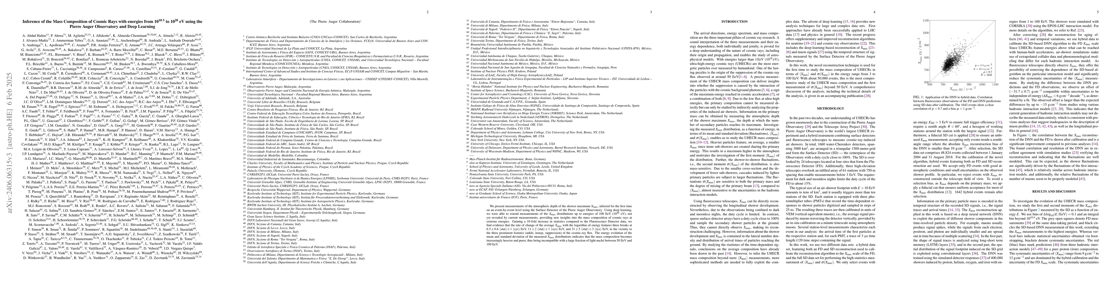 Thumbnail for Inference of the Mass Composition of Cosmic Rays with energies from
  $\mathbf{10^{18.5}}$ to $\mathbf{10^{20}}$ eV using the Pierre Auger
  Observatory and Deep Learning
