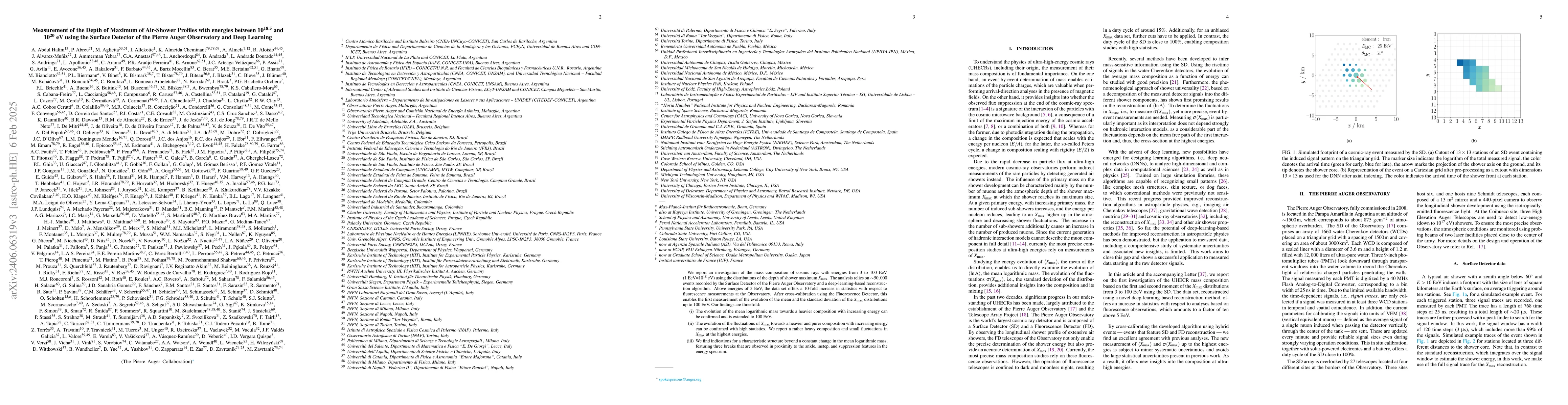 Thumbnail for Measurement of the Depth of Maximum of Air-Shower Profiles with energies
  between $\mathbf{10^{18.5}}$ and $\mathbf{10^{20}}$ eV using the Surface
  Detector of the Pierre Auger Observatory and Deep Learning
